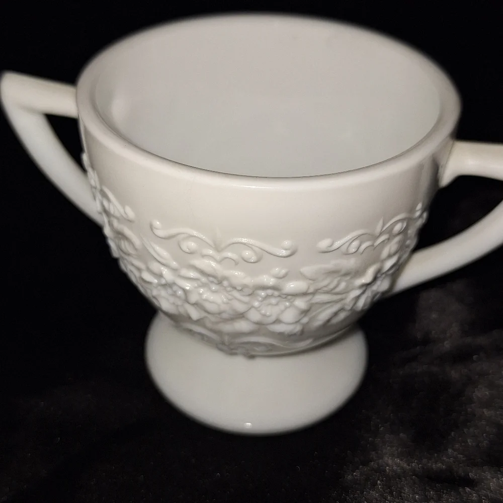 Vintage Indian Co. Pressed Milk Glass~Sugar Bowl and Creamer Set~Orange Blossom